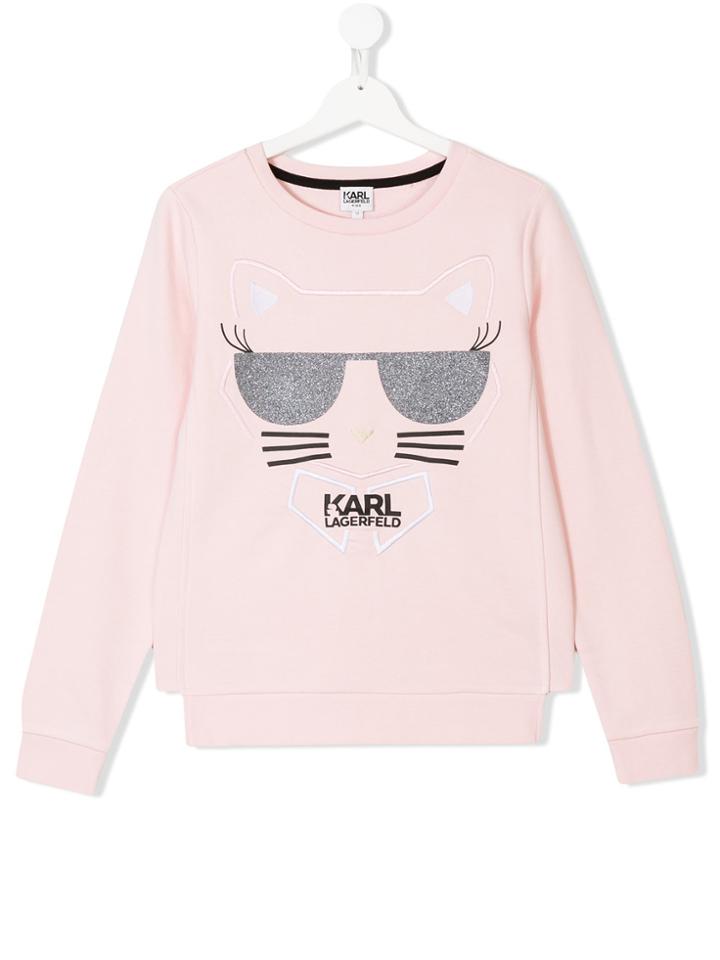 Karl Lagerfeld Kids Teen Cat Print Sweatshirt - Pink & Purple