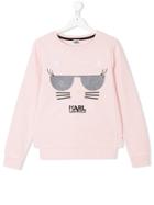 Karl Lagerfeld Kids Teen Cat Print Sweatshirt - Pink & Purple