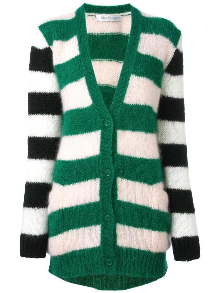 Max Mara Striped V-neck Cardigan, Women's, Size: Medium, Green, Polyamide/mohair/wool