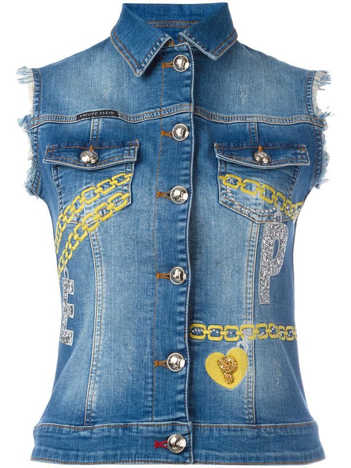 Philipp Plein Gemma Catene Swarovsky Gilet, Women's, Size: Xs, Blue, Cotton/spandex/elastane