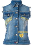 Philipp Plein Gemma Catene Swarovsky Gilet, Women's, Size: Xs, Blue, Cotton/spandex/elastane