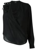 Anthony Vaccarello One Shoulder Wrap Blouse, Women's, Size: 40, Black, Lamb Skin/polyester/wool/zamac