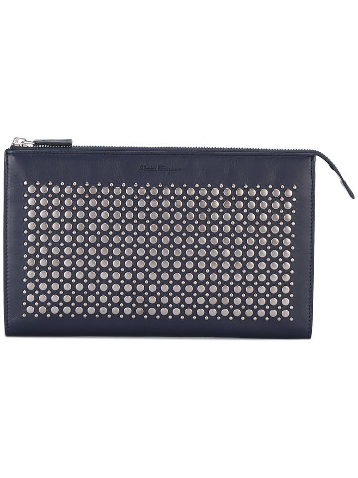 Studded Pouch - Men - Leather - One Size, Blue, Leather, Salvatore Ferragamo