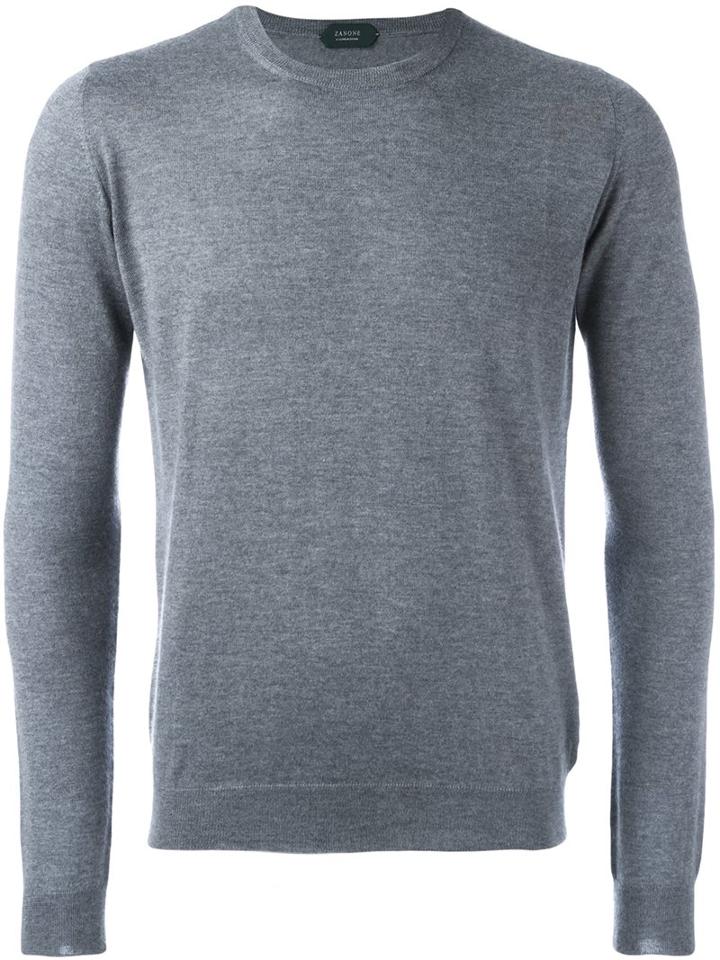 Zanone Crew Neck Jumper, Men's, Size: 54, Grey, Cashmere