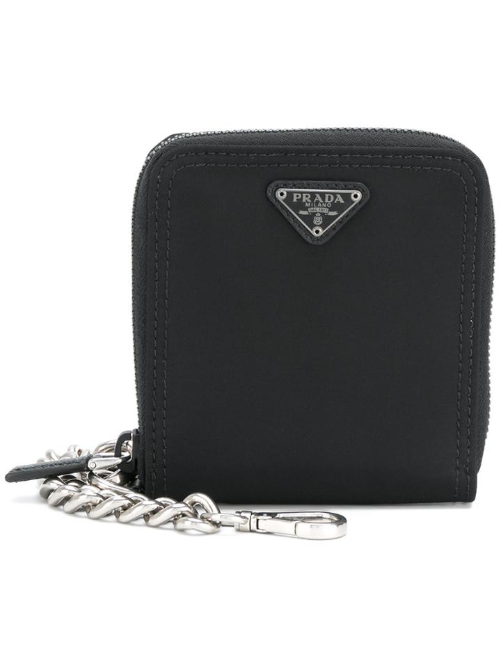 Prada Zip Around Chain Wallet - Black
