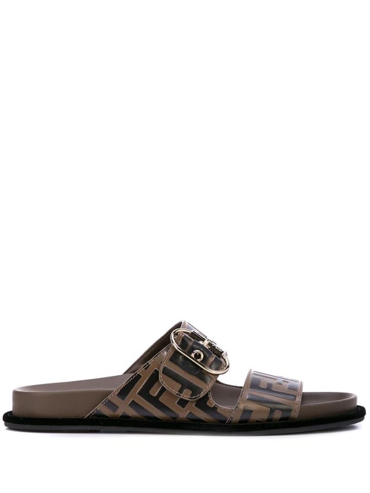 Fendi Ff Logo Flat Sandals - F1425 Maya Nero
