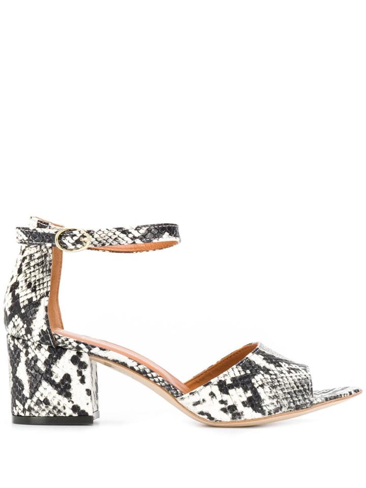 Via Roma 15 Snakeskin Print Sandals - Black