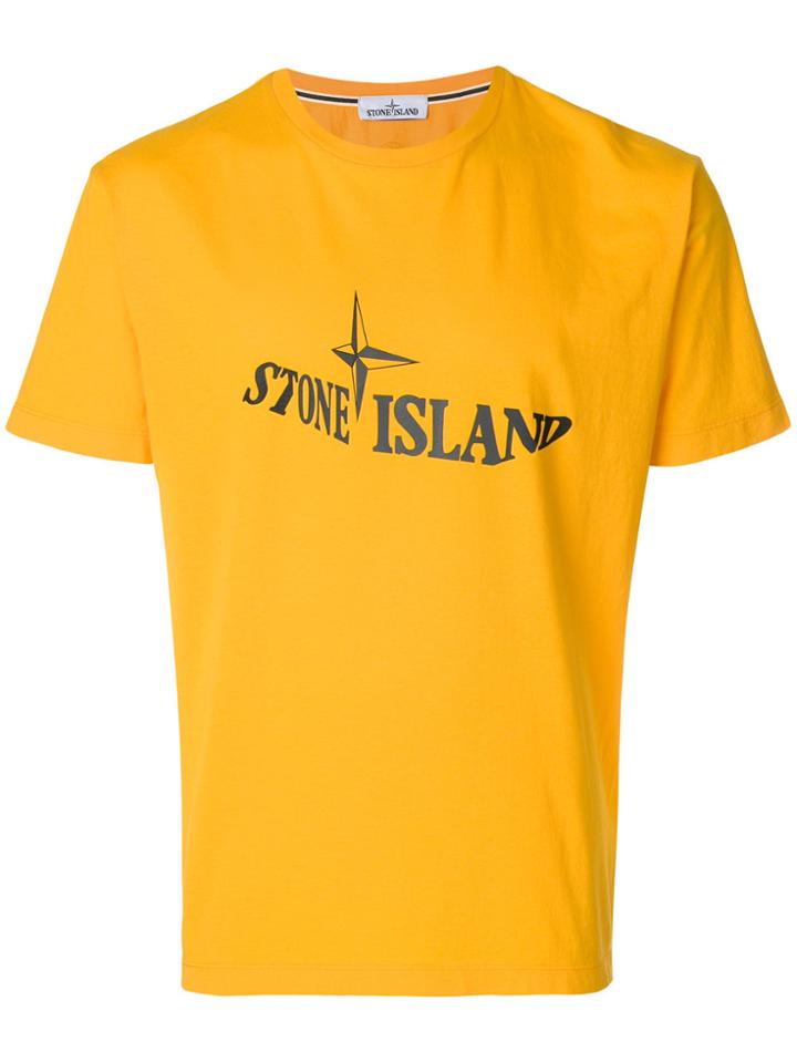 Stone Island Crew Neck Logo T-shirt - Yellow & Orange