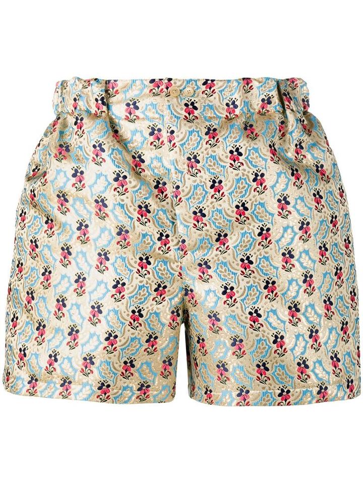 Miu Miu Floral Jacquard Shorts, Women's, Size: 42, Grey, Silk/polyester/metal