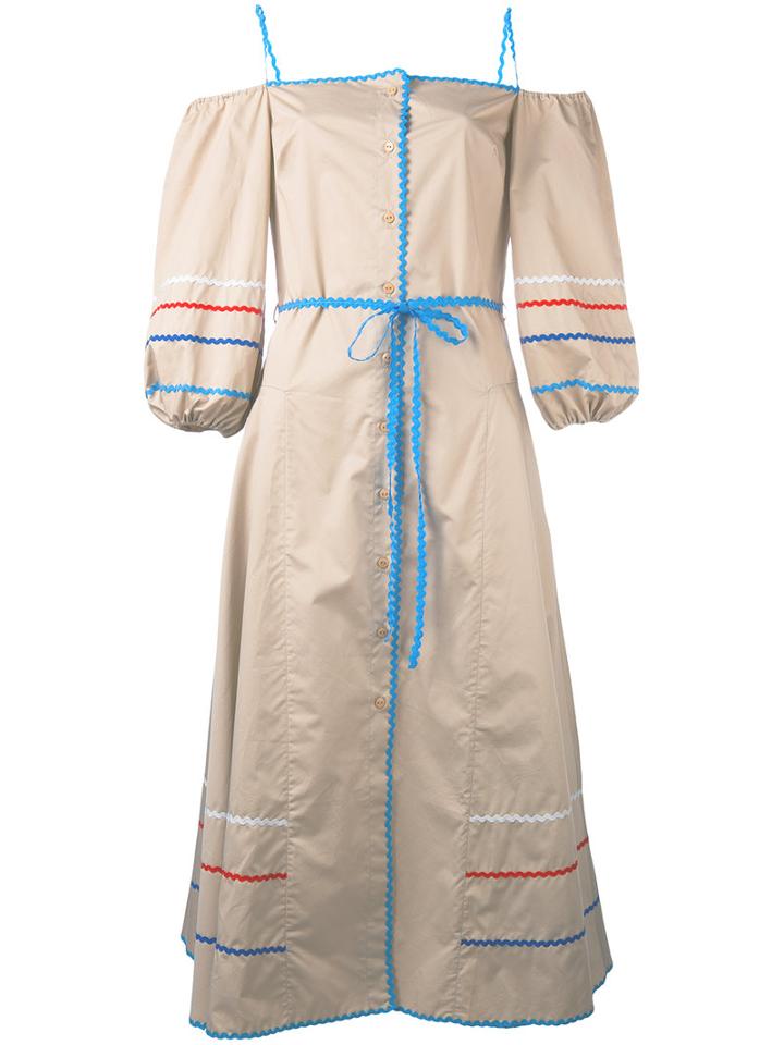 Contrasting Trim Midi Dress - Women - Cotton - M, Nude/neutrals, Cotton, Anna October