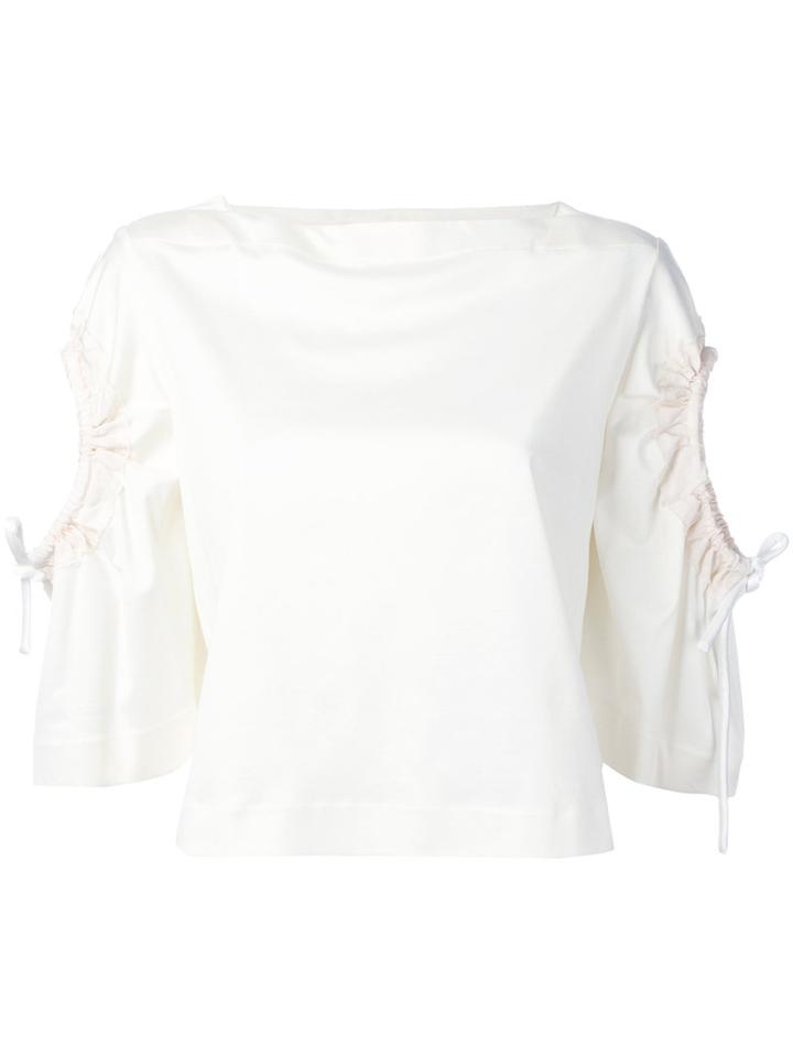 Sportmax - Lace-up Sleeves Blouse - Women - Cotton - L, Nude/neutrals, Cotton