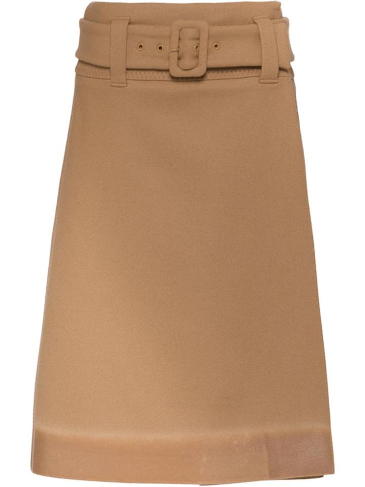 Prada Belted Wool Skirt - Brown