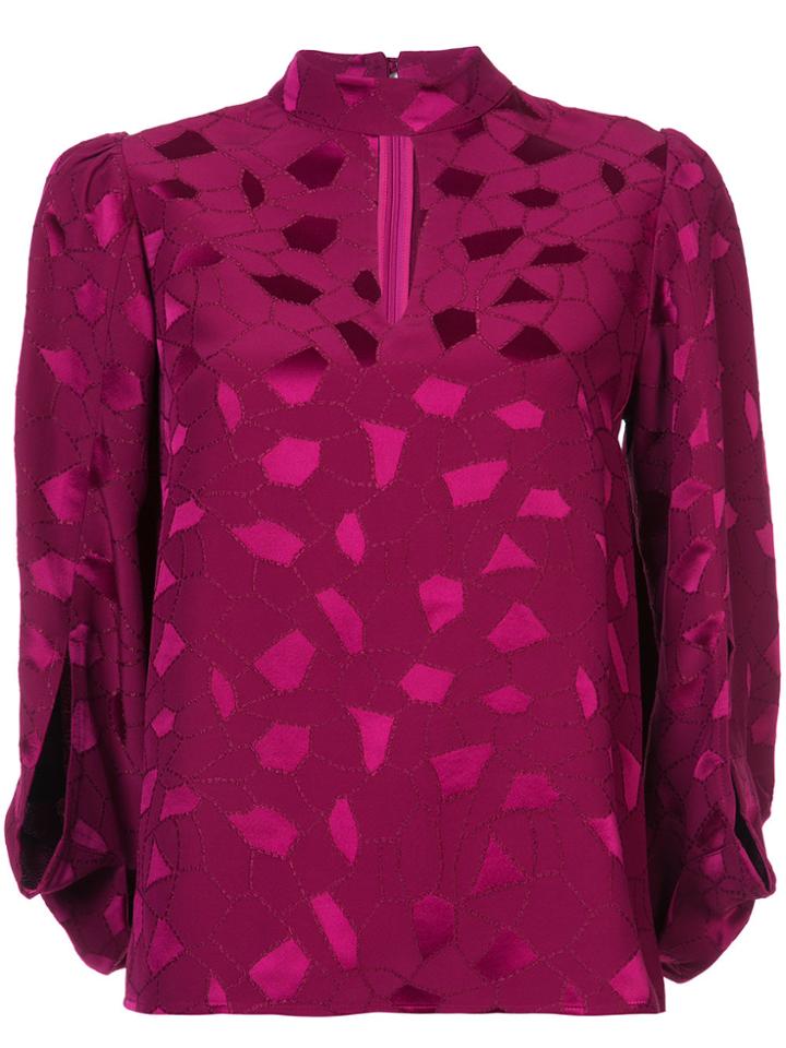 Co Embroidered Key-hole Blouse - Pink & Purple