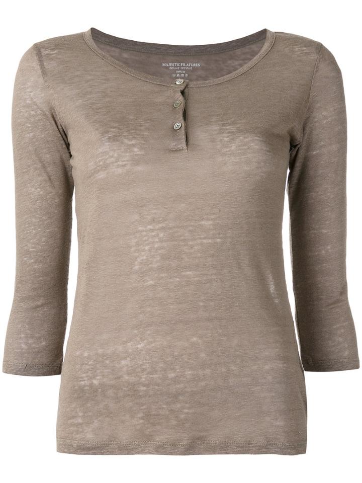 Majestic Filatures Henley Longsleeved T-shirt, Women's, Size: 1, Green, Linen/flax