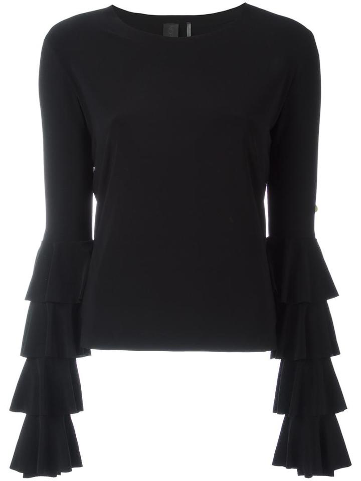 Norma Kamali Layered Ruffled Longsleeved T-shirt, Women's, Size: Small, Black, Polyester/spandex/elastane