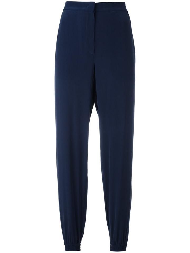 Cédric Charlier - Elasticated Cuffs Cropped Trousers - Women - Silk - 42, Blue, Silk