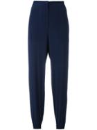 Cédric Charlier - Elasticated Cuffs Cropped Trousers - Women - Silk - 42, Blue, Silk