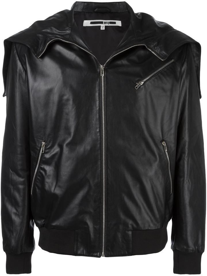 Mcq Alexander Mcqueen Zipped Hood Jacket, Men's, Size: 48, Black, Lamb Skin/acetate