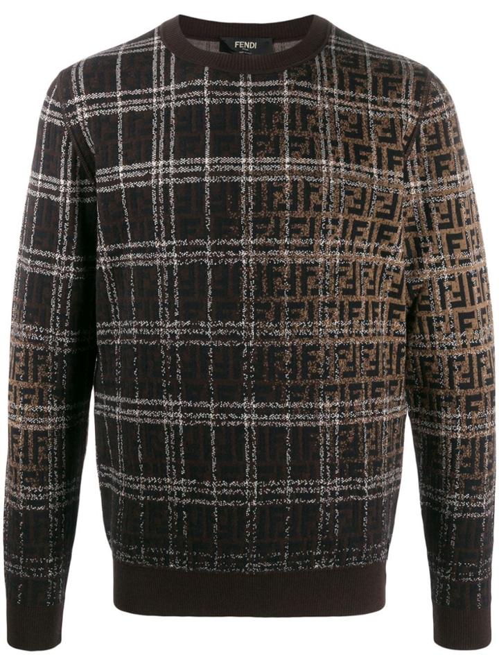 Fendi Check And Logo Print Jumper - Black