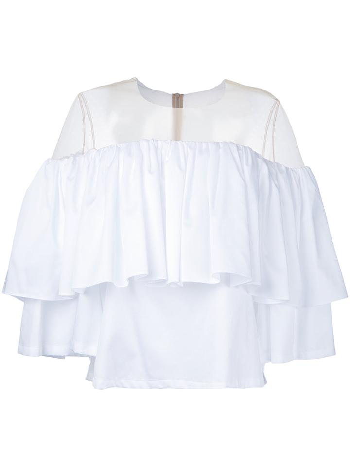 Elaidi Ruffled Off Shoulder Blouse, Women's, Size: 38, White, Cotton