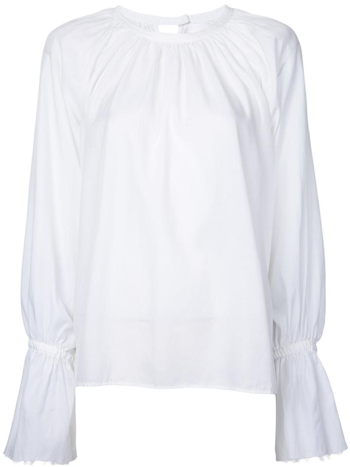 Cityshop - Gathered Neck Long Sleeve Blouse - Women - Cotton/cupro - One Size, White, Cotton/cupro