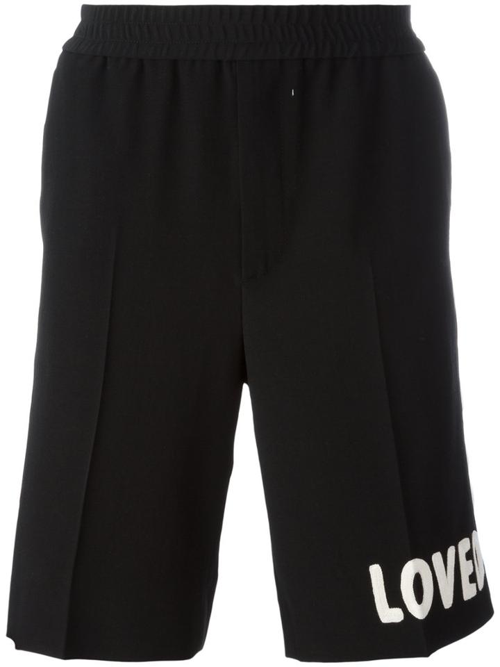 Gucci Loved Embroidered Shorts, Men's, Size: 46, Black, Wool