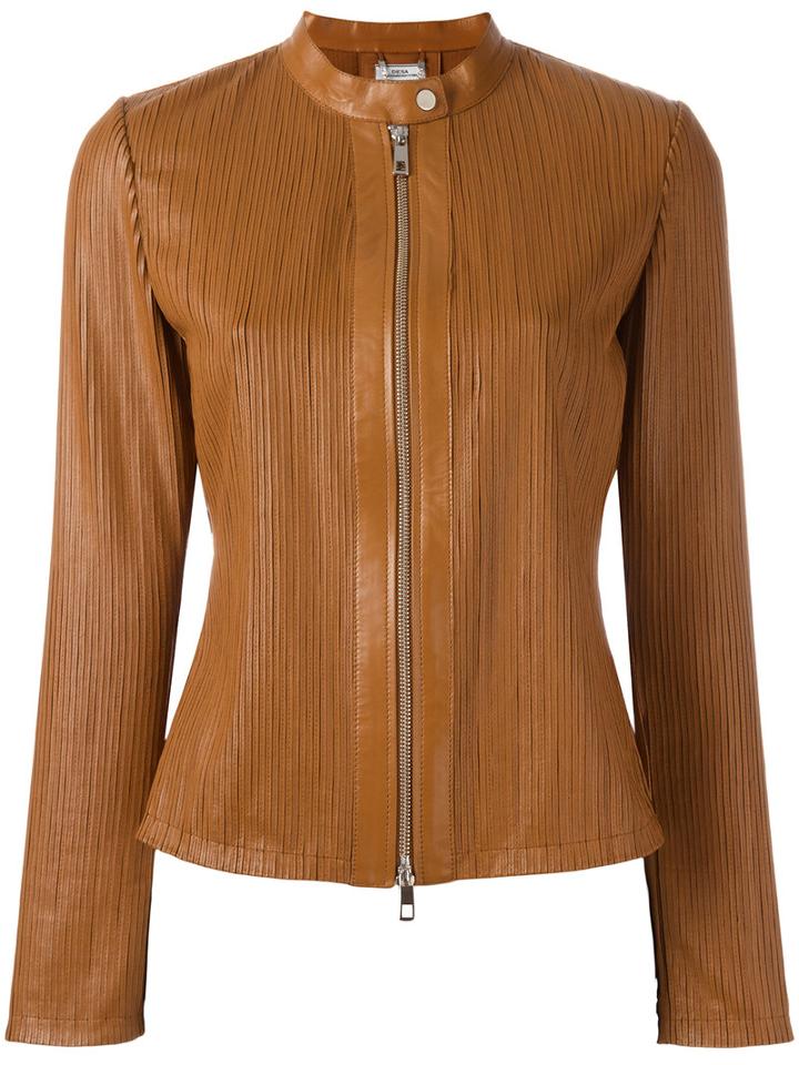 Zip Up Jacket - Women - Leather/polyester/spandex/elastane - 38, Brown, Leather/polyester/spandex/elastane, Desa 1972