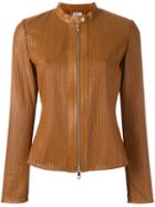 Zip Up Jacket - Women - Leather/polyester/spandex/elastane - 38, Brown, Leather/polyester/spandex/elastane, Desa 1972