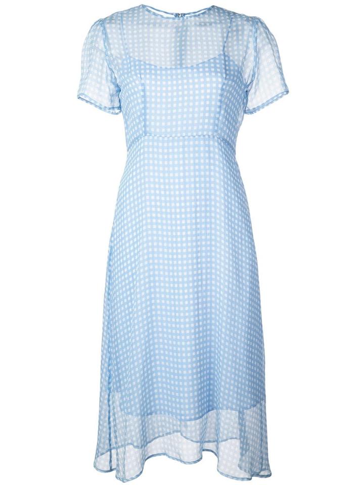 Hvn Check Print Midi Dress - Blue