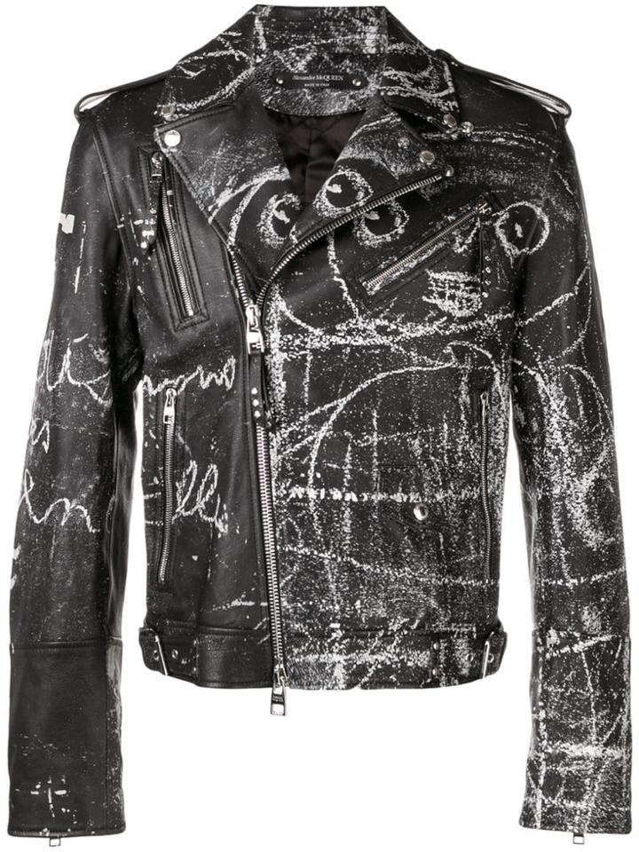 Alexander Mcqueen Printed Biker Jacket - Black