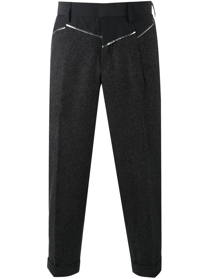 Kolor Panelled Cropped Trousers, Men's, Size: 4, Grey, Wool/nylon/cupro/polyester