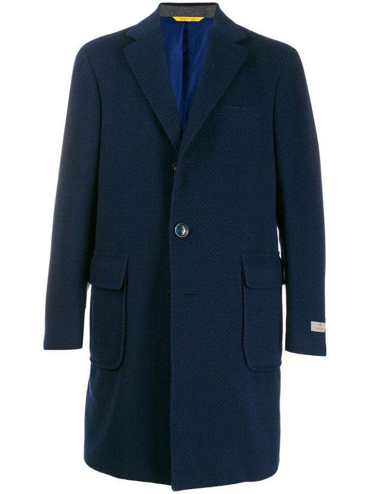 Canali Fitted Single-breasted Coat - Blue