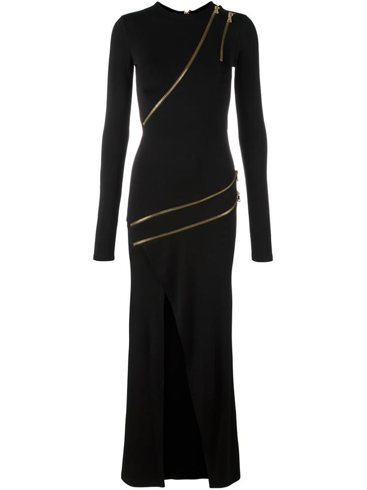 Pierre Balmain Zip Detail Fitted Dress, Women's, Size: 40, Black, Spandex/elastane/viscose