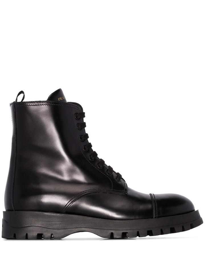 Prada Black Lace Up 30 Boots