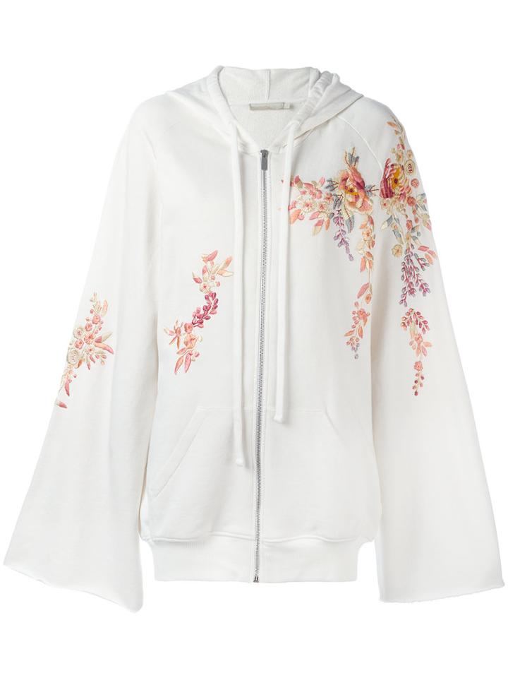 Amen - Embroidered Flowers Zipped Hoodie - Women - Cotton/viscose - 40, Nude/neutrals, Cotton/viscose