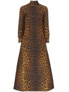 Gucci Leopard Print Flared Wool Blend Dress - Black