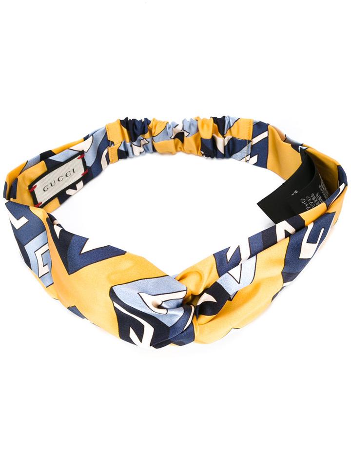 Gucci Wallpaper Print Knot Front Headband, Women's, Yellow/orange, Silk