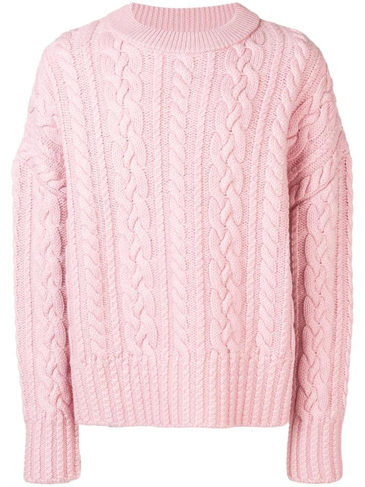 Ami Alexandre Mattiussi Crewneck Cable Knit Oversize Sweater - Pink