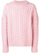 Ami Alexandre Mattiussi Crewneck Cable Knit Oversize Sweater - Pink