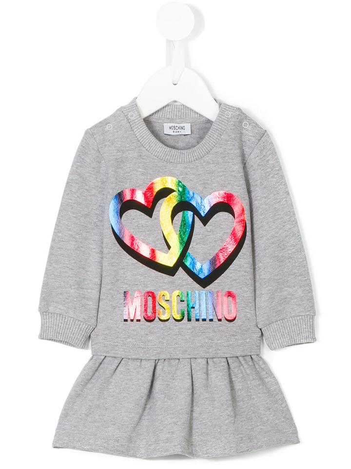 Moschino Kids - Heart Printed Sweatshirt Dress - Kids - Cotton/spandex/elastane - 18 Mth, Grey