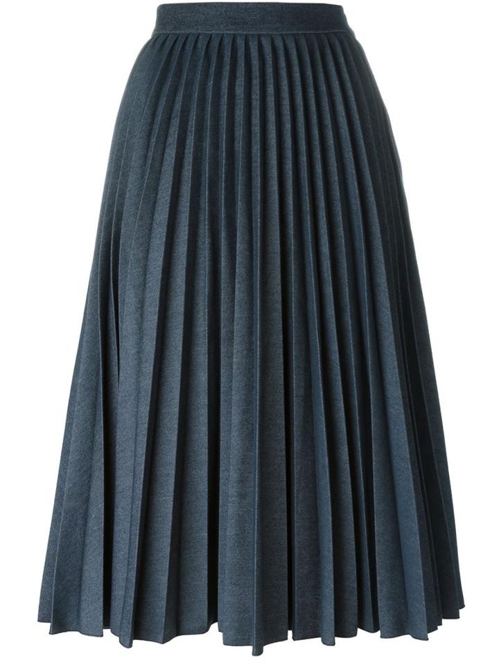 Msgm Pleated Denim Skirt, Women's, Size: 40, Blue, Cotton/polyester/spandex/elastane
