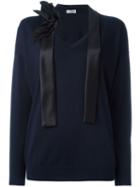 Brunello Cucinelli Scarf Detail Fine Knit Sweater, Women's, Size: L, Blue, Cotton/silk/spandex/elastane