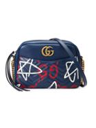 Gucci Gg Marmont Guccighost Shoulder Bag, Women's, Blue, Leather/metal/microfibre