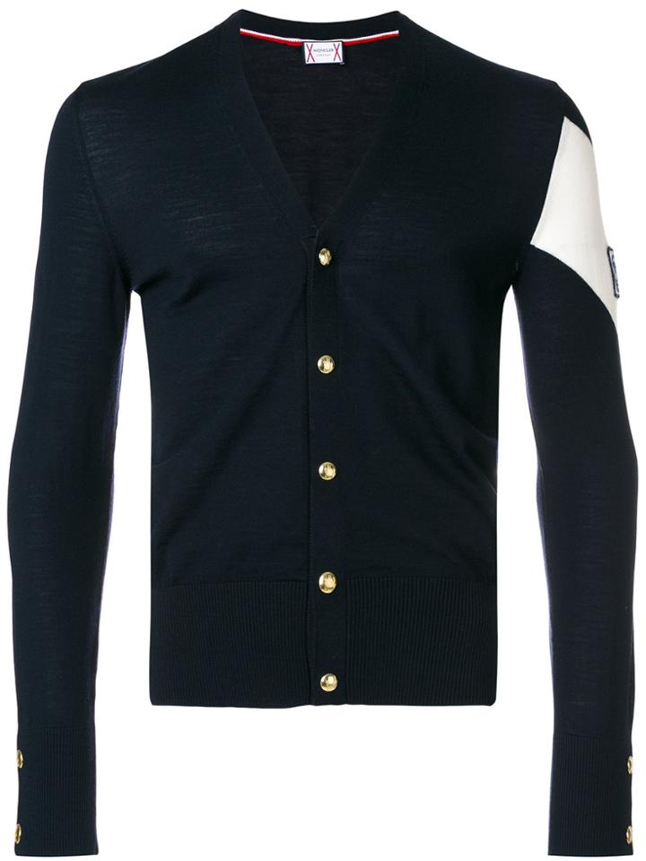 Moncler Gamme Bleu Logo Plaque Knitted Cardigan - Blue