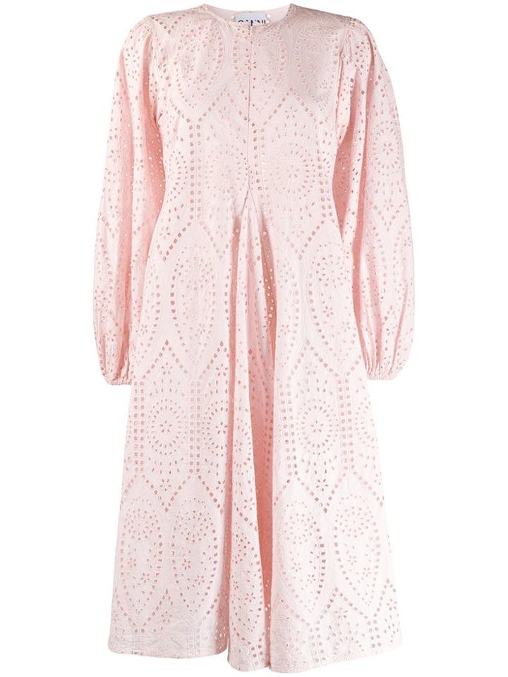 Ganni Broderie Anglaise Flared Dress - Pink