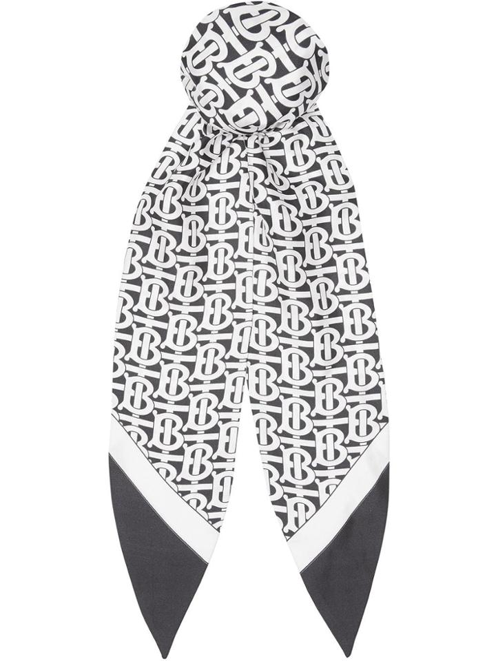 Burberry Monogram Print Silk Hair Scarf - White