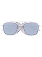 Thom Browne Eyewear Silver Sunglasses With Mesh Sides & Grey Lens -
