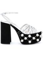 Miu Miu Faux Pearl Embellished Sandals - Metallic