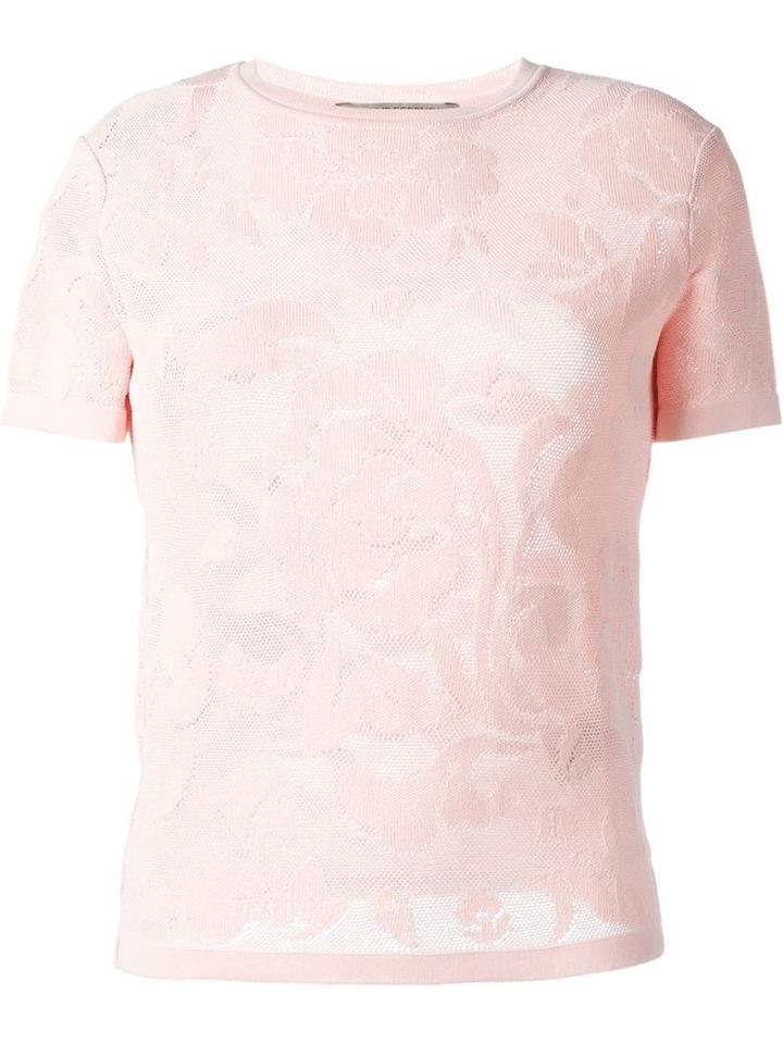 Ermanno Scervino Floral Jacquard Knit Top, Women's, Size: 36, Pink/purple, Viscose/polyester