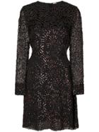 Adam Lippes Lurex Velvet Long Sleeve Fitted Dress - Black
